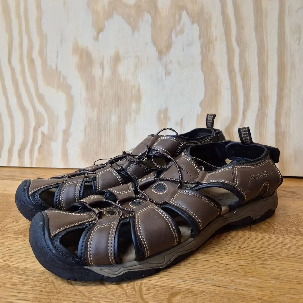 Eddie Bauer Troy Men's 13 Brown Leather Closed Toe Hiking Sport Sandals NWT